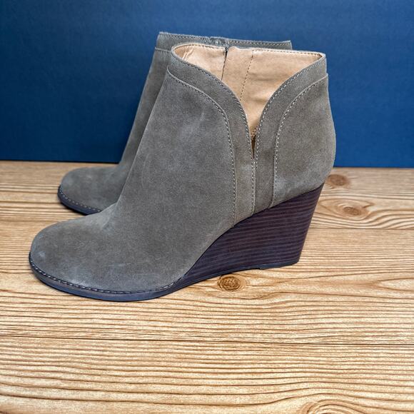Lucky Brand Waterproof Leather Suede Wedge Yimina Ankle Boot Booties Sz 10 Green - Picture 2 of 16